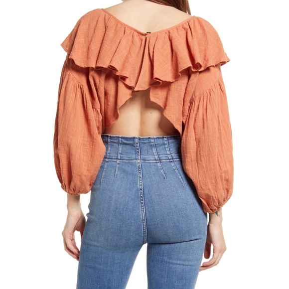 FREE PEOPLE Zuri Open-Back Ruffle Trim Blouse M - Picture 10 of 11